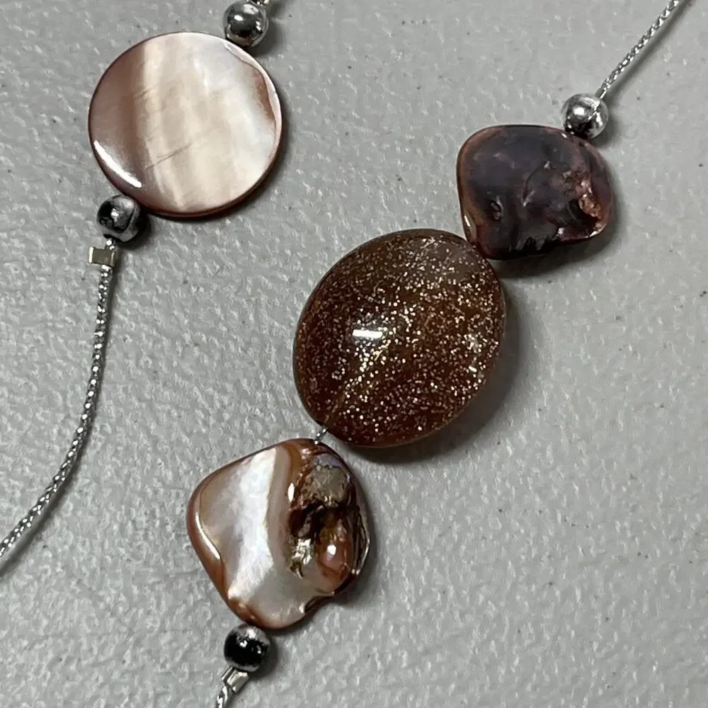Double Strand Glitter & Iridescent Coin Beaded Necklace Blush Pink Long 36